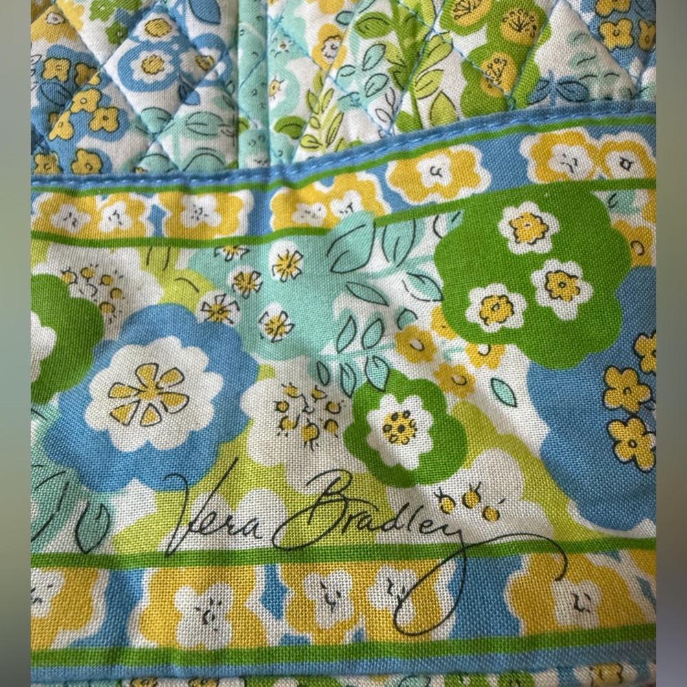 Vera Bradley English Meadow Quilted Tote Bag Blue Green Floral Retired Pattern - Picture 5 of 11